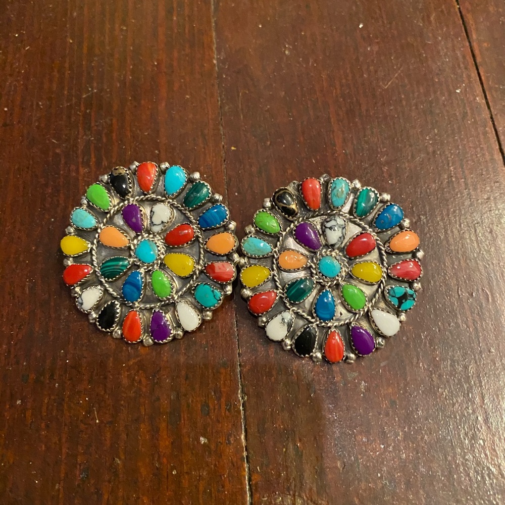 Colorful Zuni Turquoise Sterling silver earrings